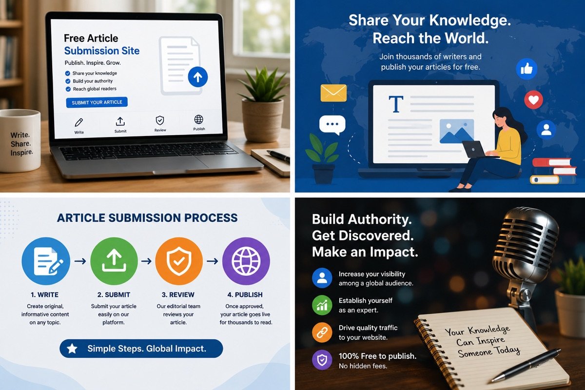 Article submission site publishing and discovery illustration